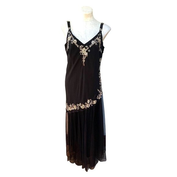 Vintage Y2K NWT Fairycore Slip Dress Black Floral Embroidered Beaded 16W - Picture 1 of 11